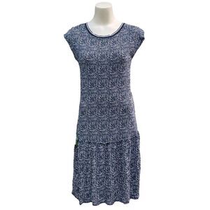 MAX MARA • size medium navy blue + white midi dress